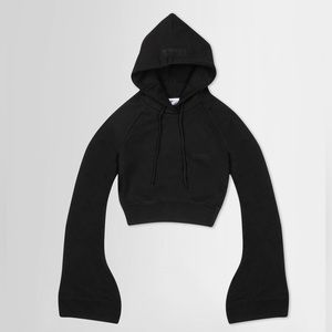 Vetements women’s black flared sleeve cropped hoodie.